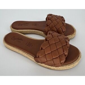 Seychelles Bellissima Braided‎ Slide Sandal Tan Vegan Leather with Raffia Size 8